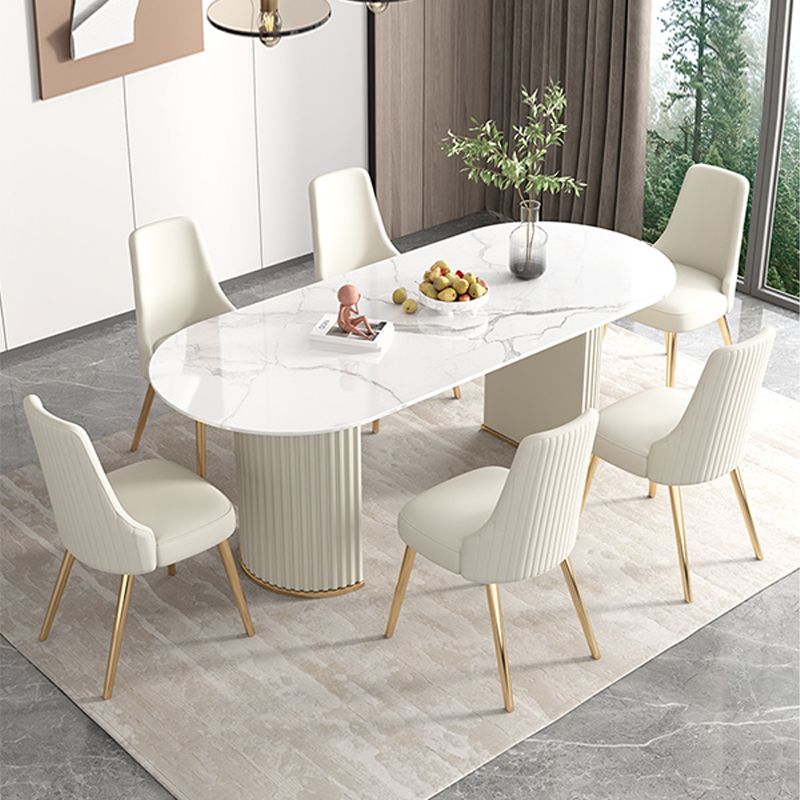 Modern Double Pedestal Dining Table Stone Table for Dining Room Kitchen