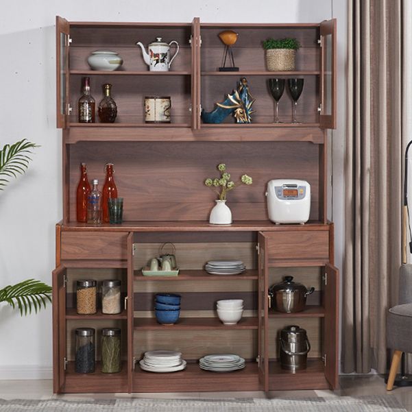 Contemporary Dining Hutch Wood Glass Doors Storage Cabinet for Dining Room
