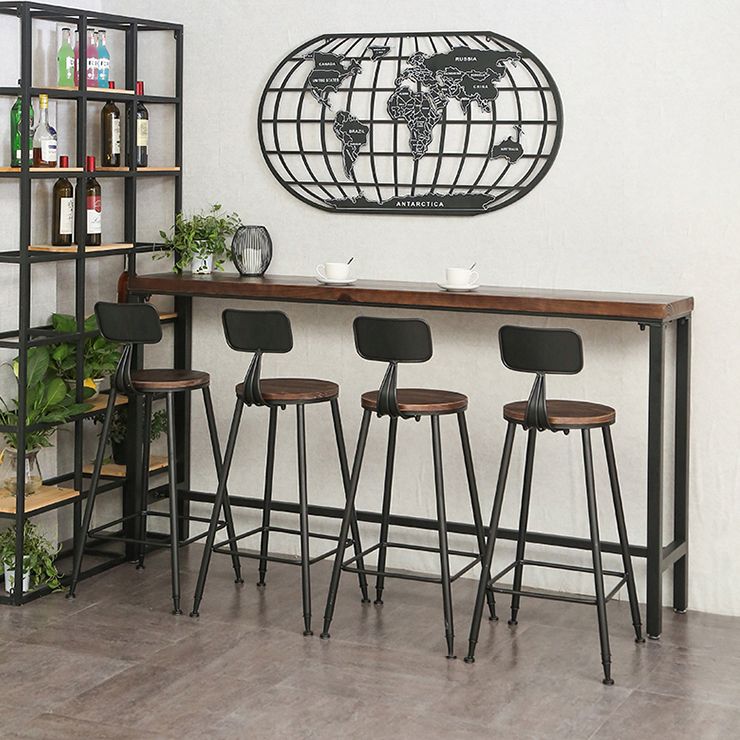 Industrial Brown Pub Table Rectangle Solid Wood Bar Height Table with Trestle Base