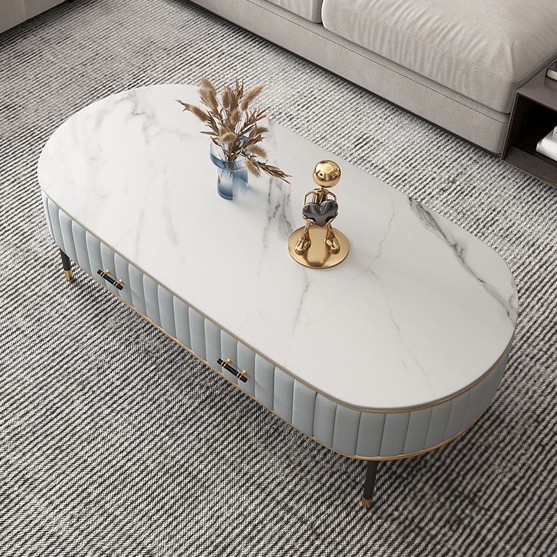 Stone Top Coffee Table Draw included Metal Legs Single Cocktail Table