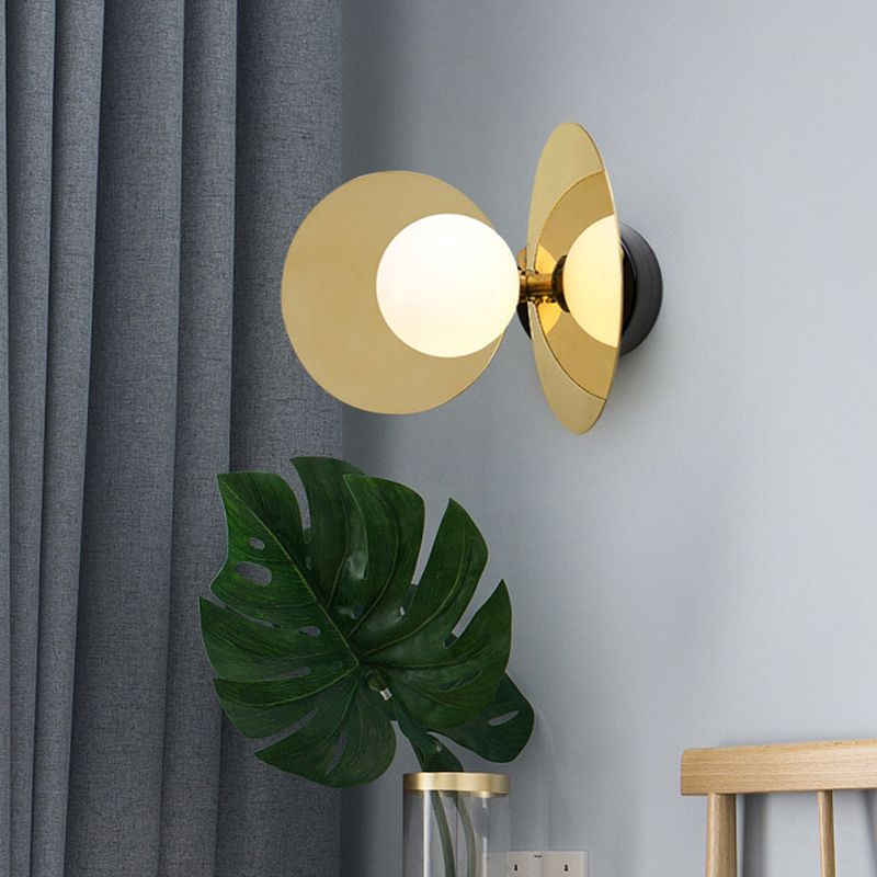 Ball Mini Milk Glass Wall Light Postmodern 1 Bulb Gold Wall Lamp Fixture with Reflective Shields