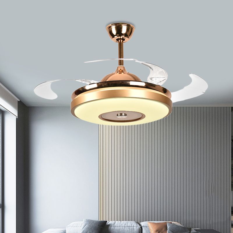 Ring woonkamer ventilatorverlichting eenvoudige acryl LED Gold semi-flush montage plafondlicht met 4 heldere messen, 36 "/42" breed