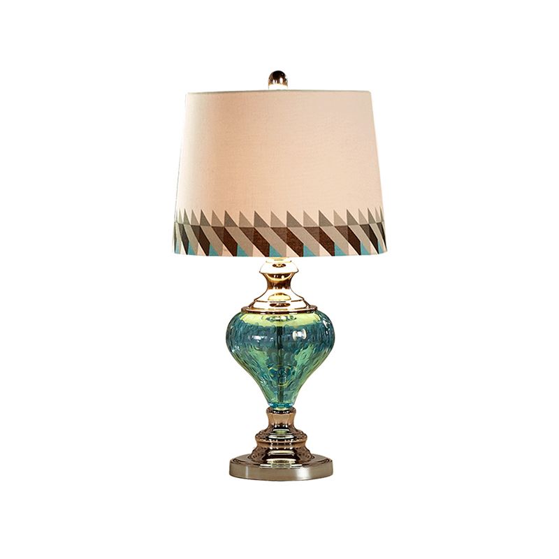 Lampada da comodino dal design con caratteri in stile retrò Lampada da comodino in vetro blu a 1 luce con paralume in tessuto