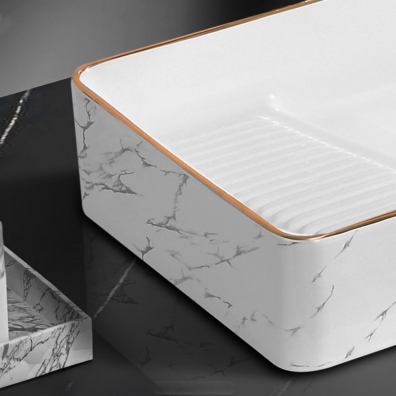 Traditional Vessel Bathroom Sink Rectangular Porcelain with Pop-Up Drain Vessel