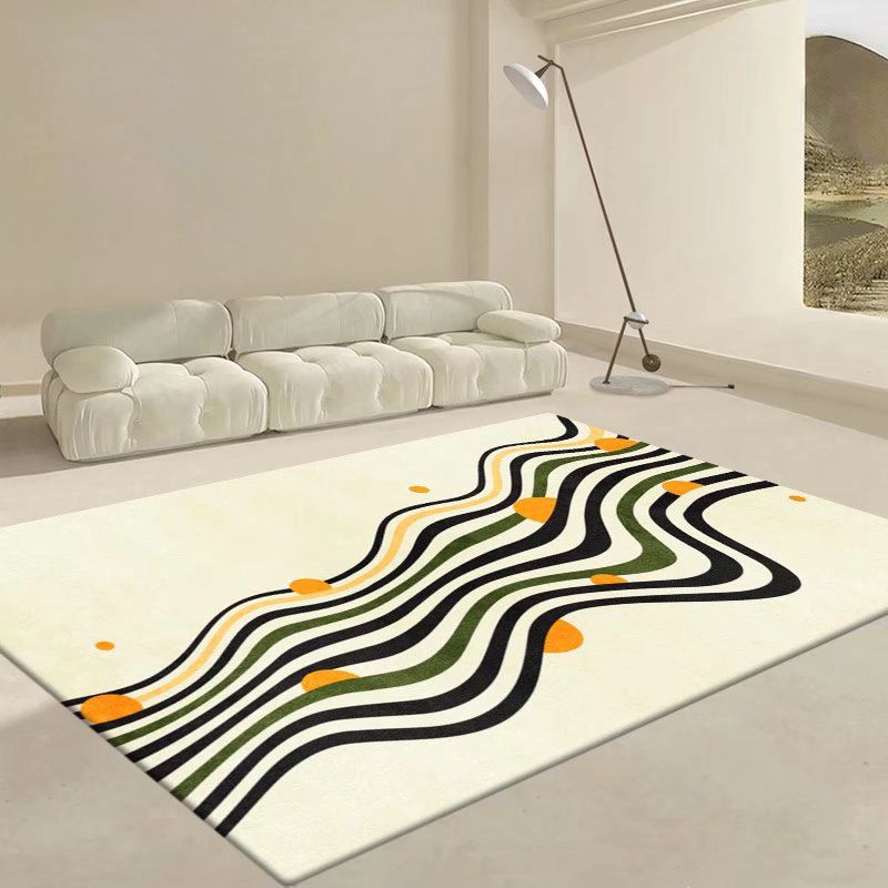 Apricot Curve Rug Polyester Simple Rug Non-Slip Backing Rug for Drawing Room