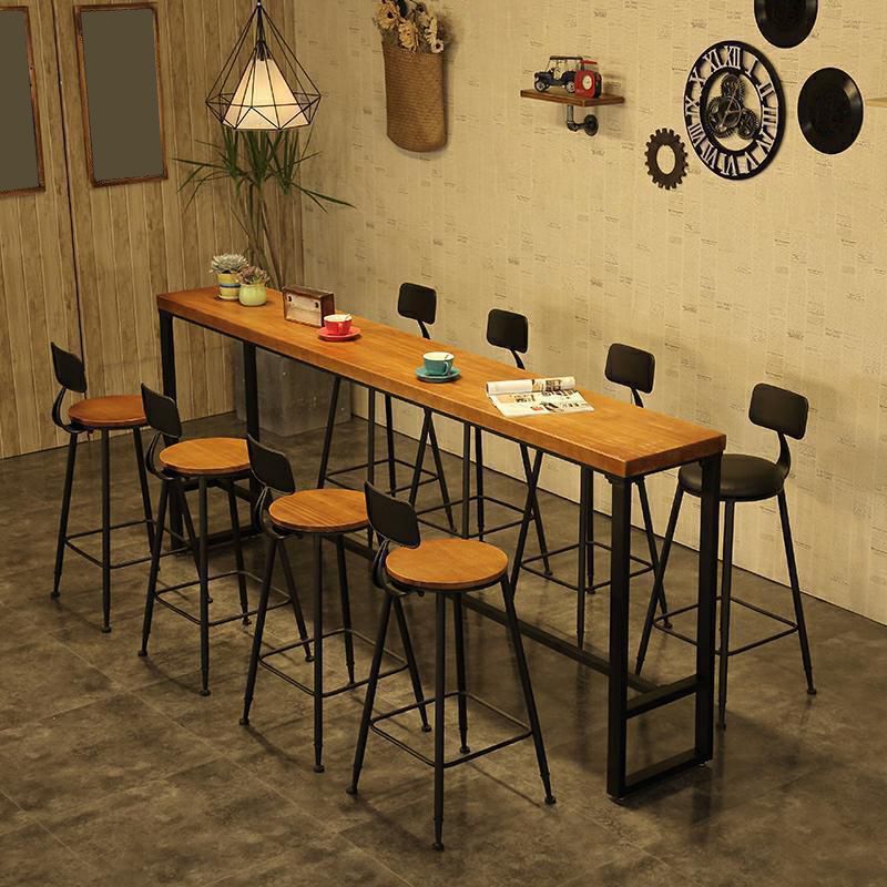 Solid Wood Bar Dinner Table Industrial Bar Dining Table with Black Base