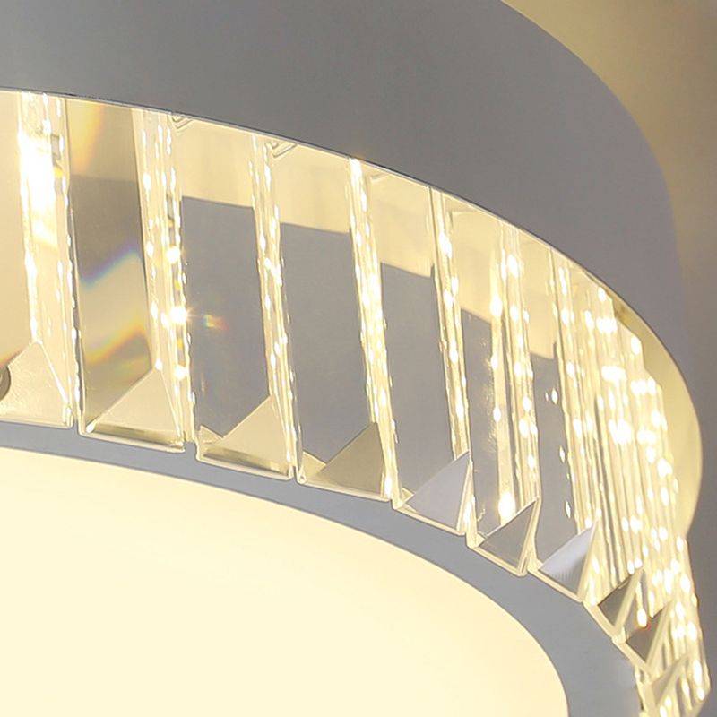 LED 16.5"/20.5" W Flush Ceiling Lamp Simple Round Crystal Flush Mount Lighting in White for Bedroom, Warm/White/3 Color Light