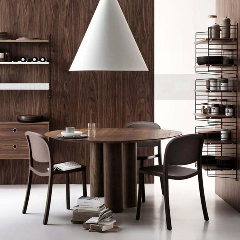 Round Simplicity Style Dining Table Fixed Table with Solid Wood