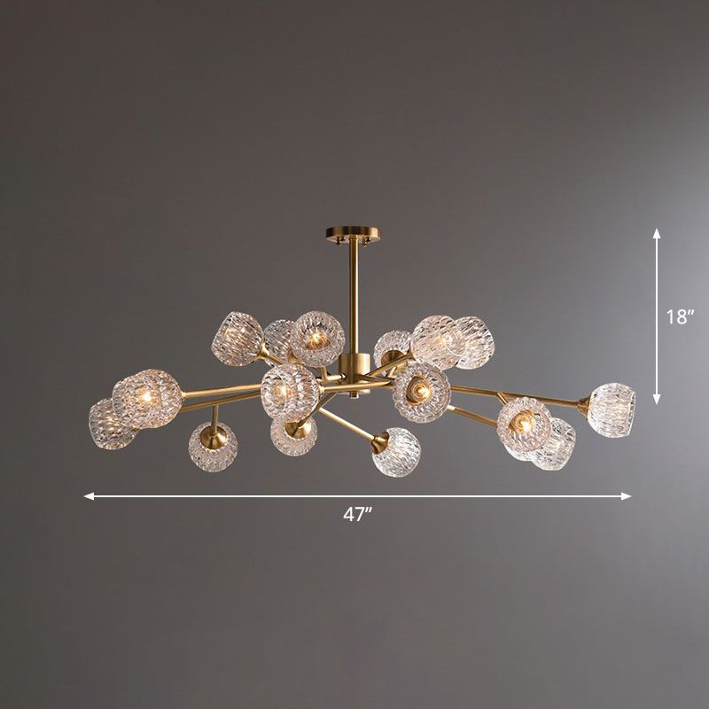 Metallic Branch Hanging Lamp Postmodern Gold Finish Chandelier with Ball Clear Crystal Shade
