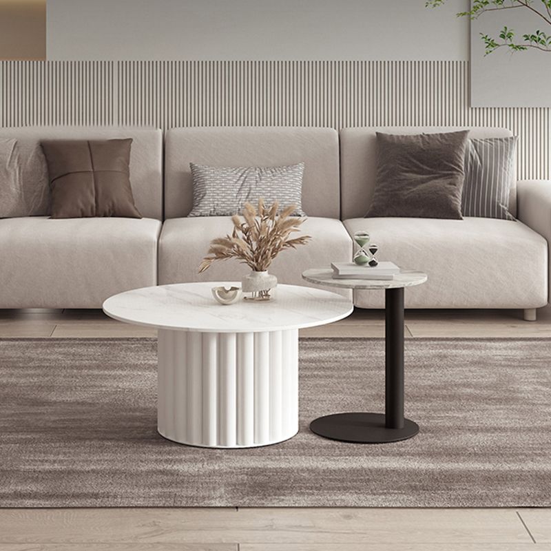 Slate Top Coffee Cocktail Table Modern Round Pedestal Coffee or End Table
