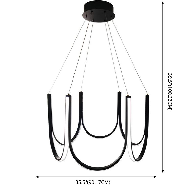 Contemporary Symmetrical Curves Chandelier Lights Aluminum Pendant Ceiling Lights for Living Room