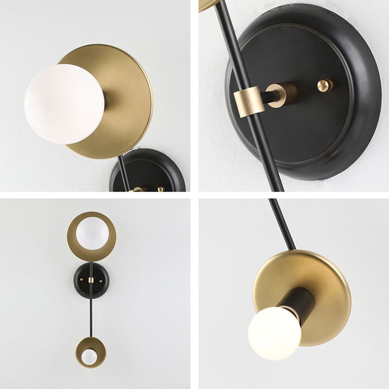 Metal Open Bulb Wall Light Fixture Retro 2-Light Living Room Wall Lamp in Black-Gold