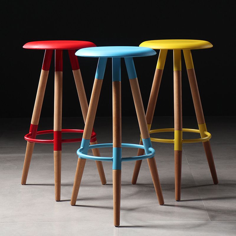 Modern Round Seat Counter Stool Solid Wood Backless Counter-height Stool
