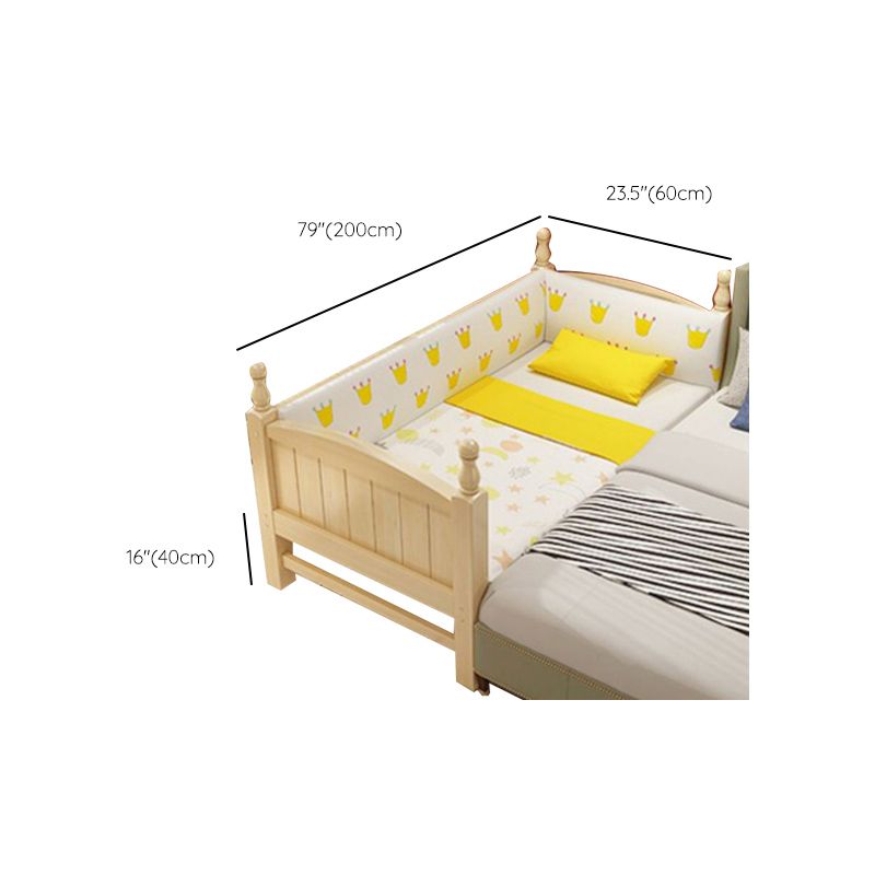 Contemporary Washed Natural Nursery Bed Solid Wood with Guardrail