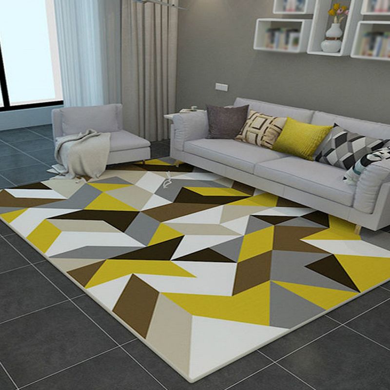 Modern Living Room Area Carpet Geometric Pattern Polyester Area Rug Anti-Slip Easy Care Rug