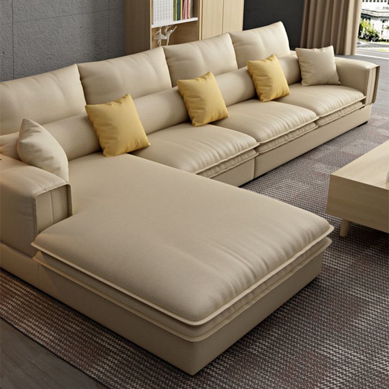 Contemporary Stationary Faux Leather Recessed Arm Pillows Sofa Chaise