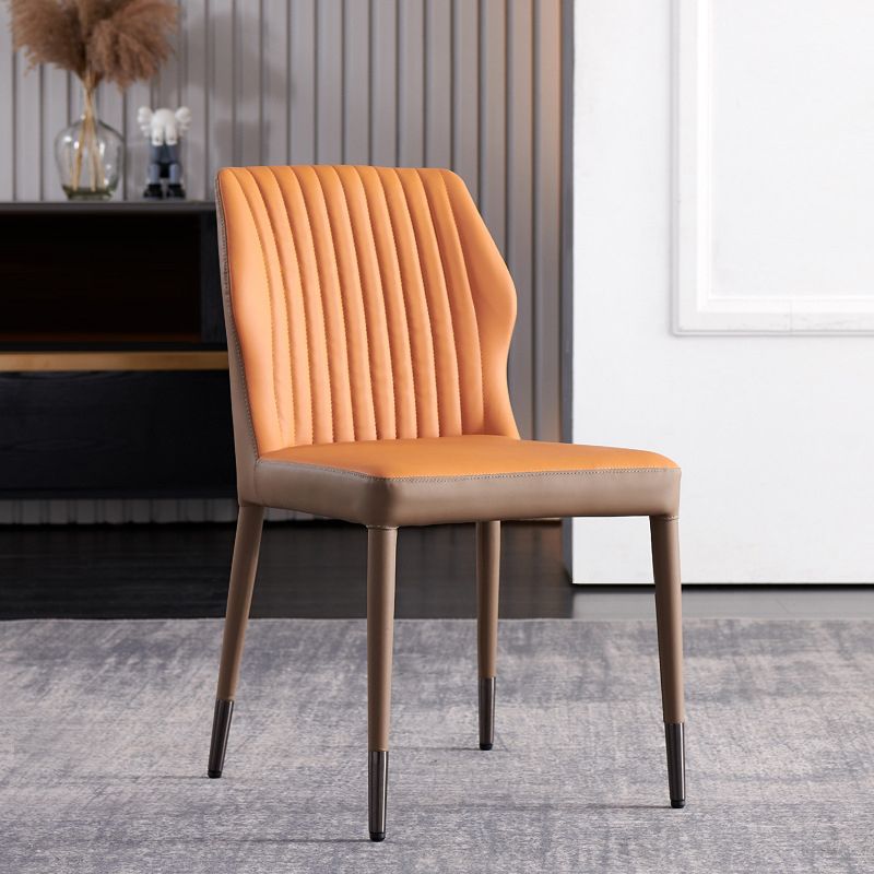 Moderne stijl armloze zijstoelen stevige lederen eetkamerstoelen voor de keuken (set van 2)