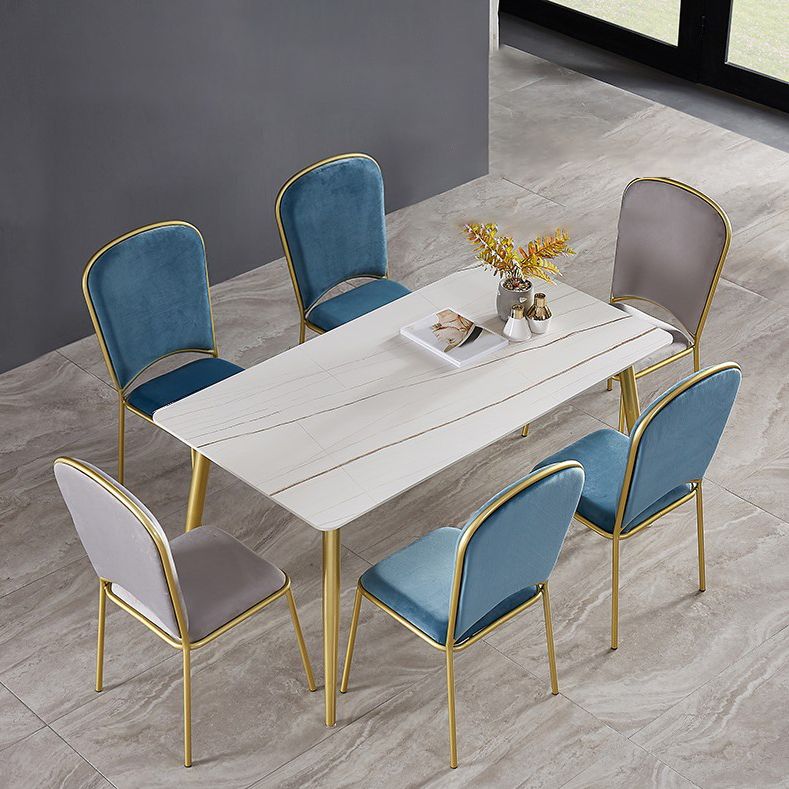 Glam Rectangle Dining Table Set 1/4/5/7 Pieces Dinette Set with White Sintered Stone Top