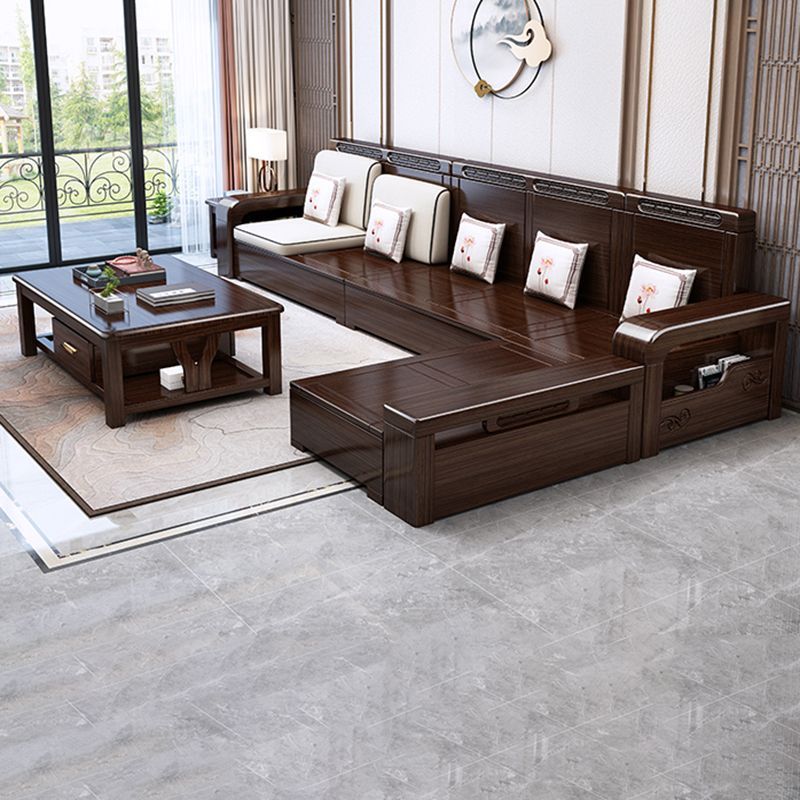 37"H Contemporary Sectional Sofa Storage Fabric Sectional with Bostol Pillows