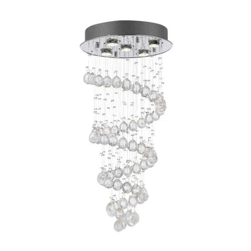 Stainless Steel 5-Light Ceiling Fixture Modern Crystal Spiral Flush Mounted Lamp for Bedroom