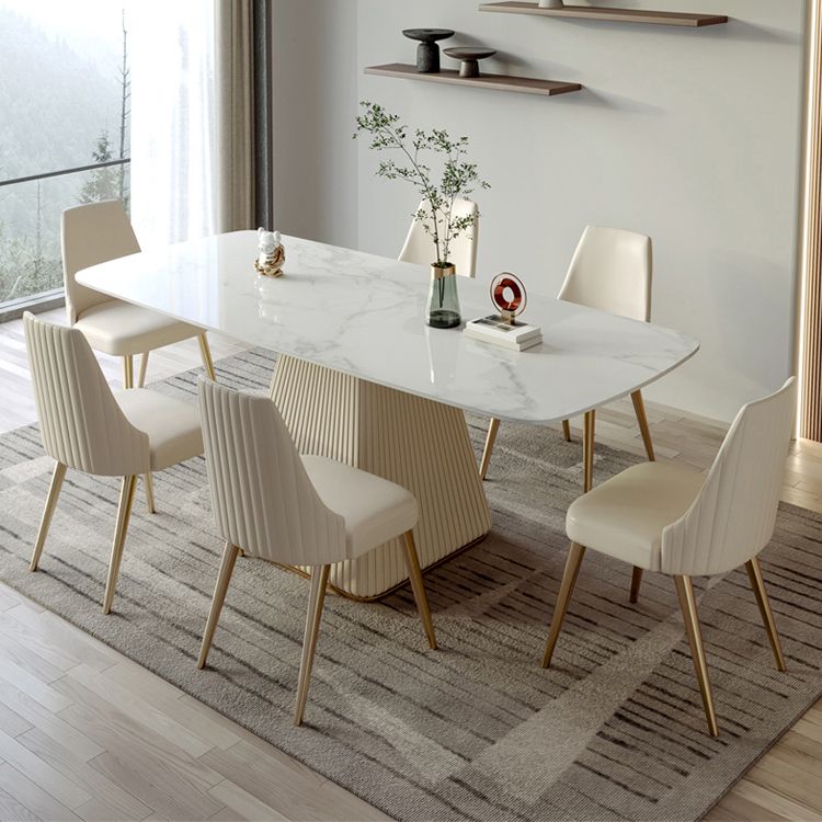 Modern Style 1/2/5/7 Pieces Dining Room Table Rectangle Stone Furniture in White
