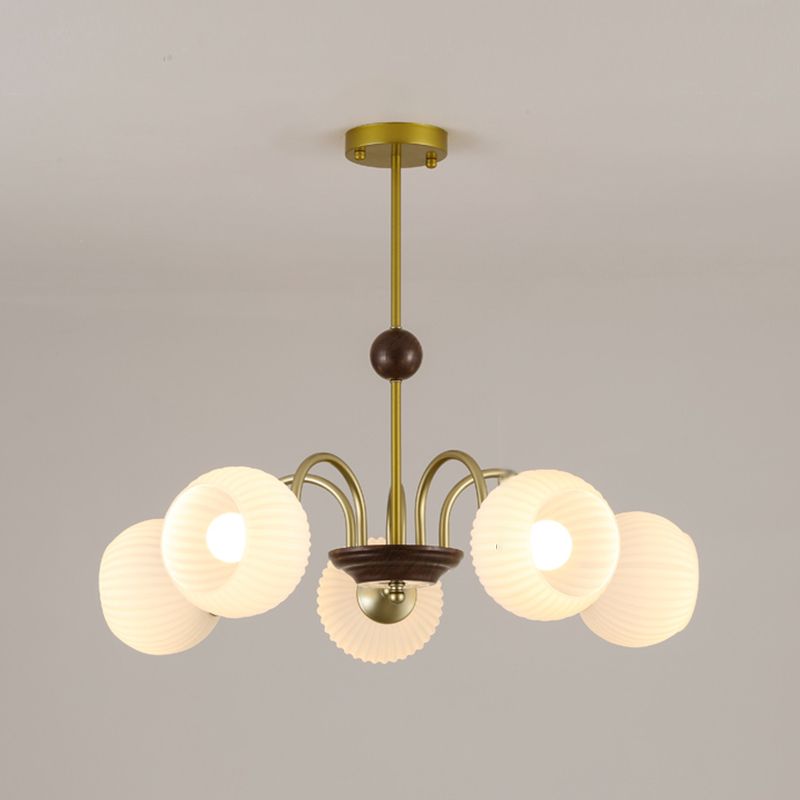 Bowl Shade Hanging Light Modern Style White Glass Chandelier for Living Room