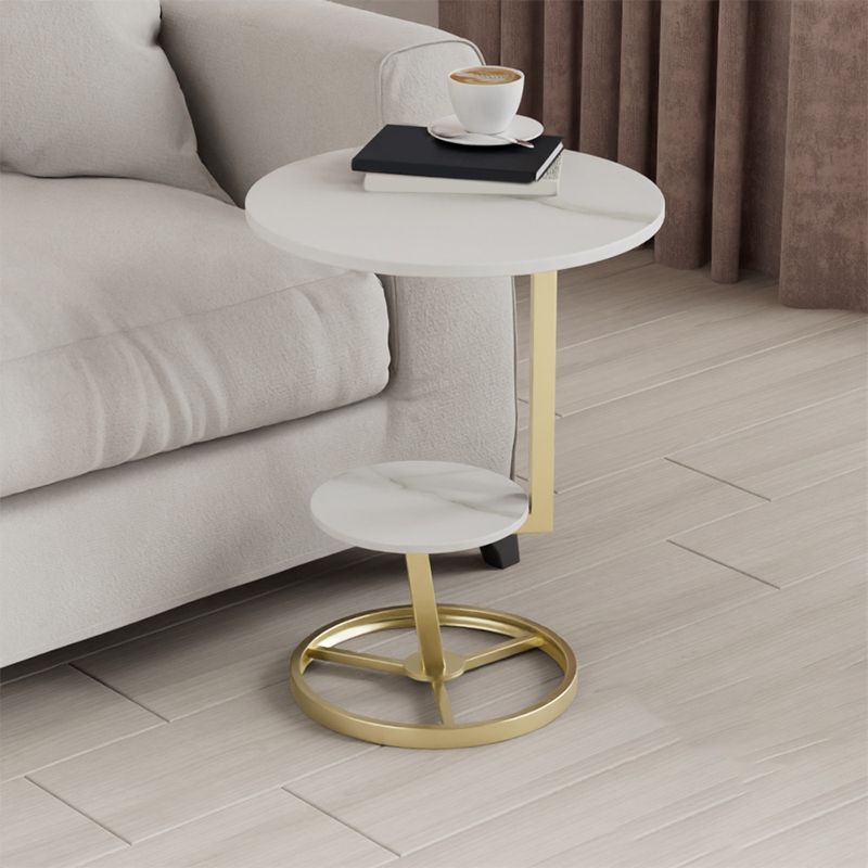Modern Abstract Corner Table Round Slate Side End Table for Living Room