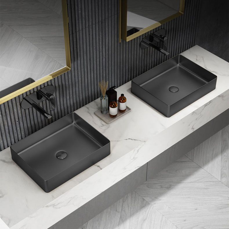 Contemporary Trough Bathroom Sink Solid Color Metal Trough Sink