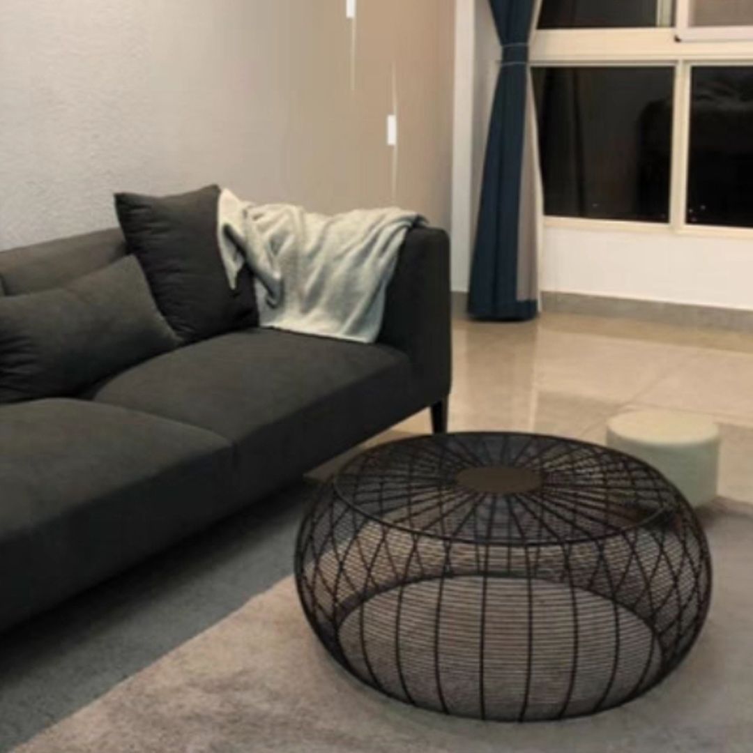 Mid-Century Modern Coffee Table with Round Top and Frame Base in Black