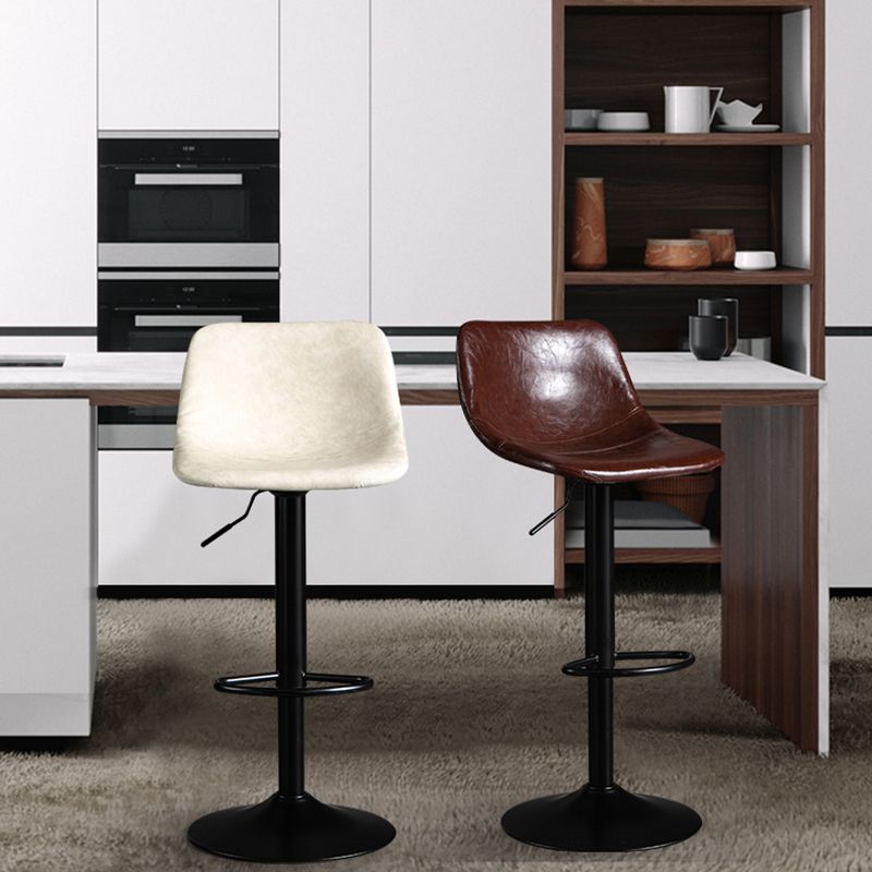 Contemporary Metal Barstool Faux Leather Footrest Stool Adjustable in Matte Finish
