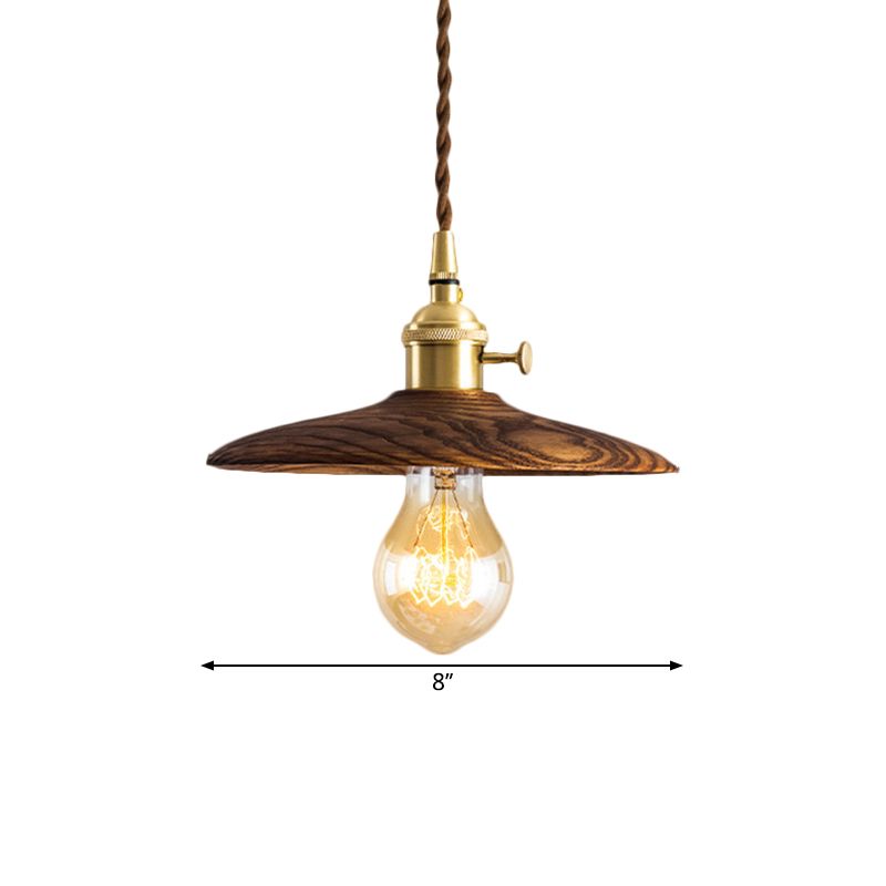 Contemporary Conical Hanging Lamp 1 Light Wood Suspension Light in Brown/Beige for Living Room