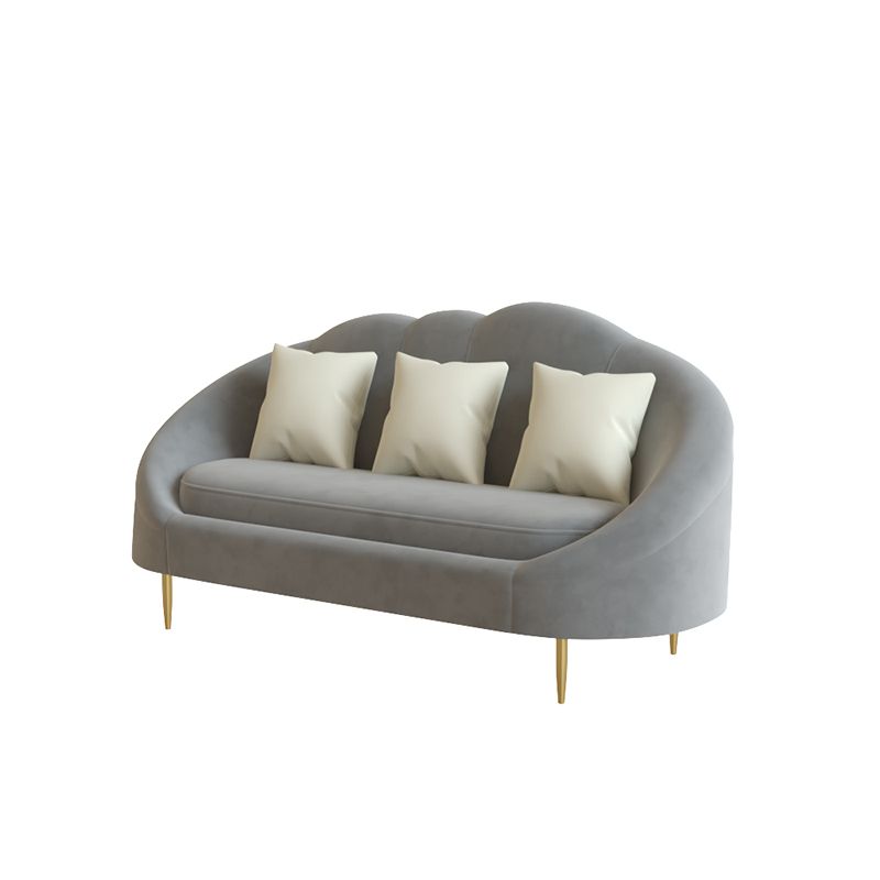 Velvet Contemporary Curved Sofa Sloped Arm Sofa for Living Room