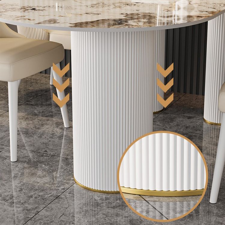 Traditional Luxury Dining Table Stone and Metal White Base Double Pedestal Table