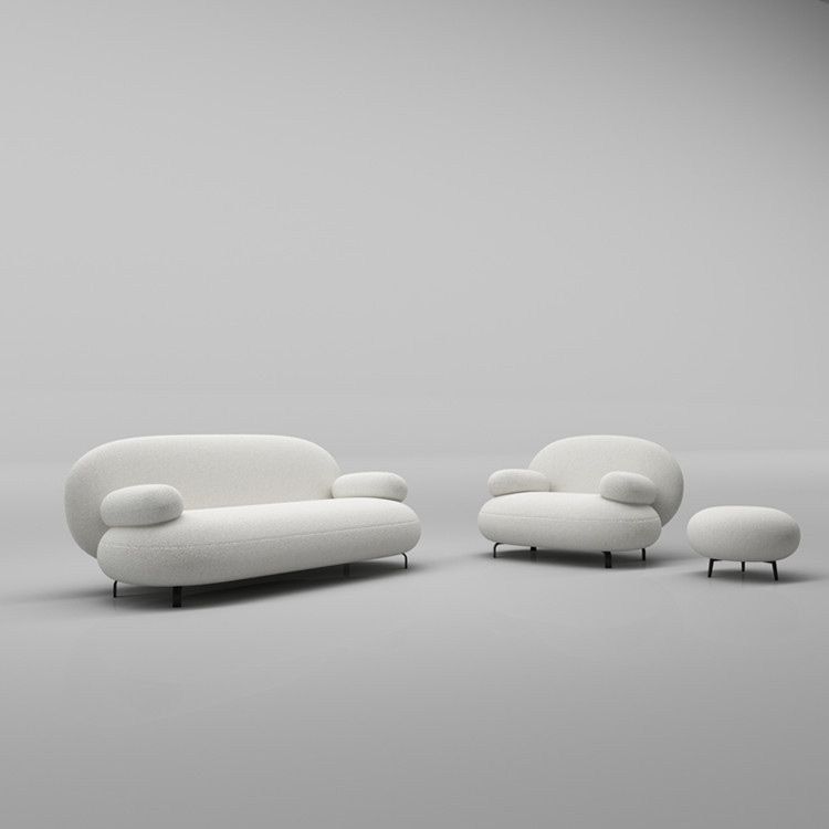 Standard Round Arm Sofa Modern Minimalist Fabric Sofa in White