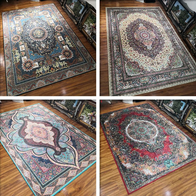 Glam Persian Indoor Rug Multi Color Floral Print Rug Anti-Slip Backing Machine Washable Pet Friendly Carpet for Living Room