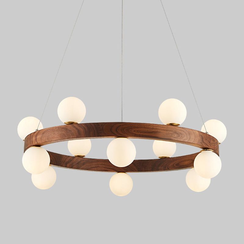 Nordic Minimalist Circular Chandelier Lamp Wood Hanging Pendant Lights for Restaurant
