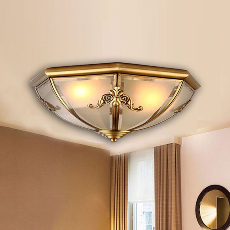 Small/Medium/Large Brass 2/3/6 Lights Flush Mount Classic Opal Glass Bowl Flush Mount Ceiling Light