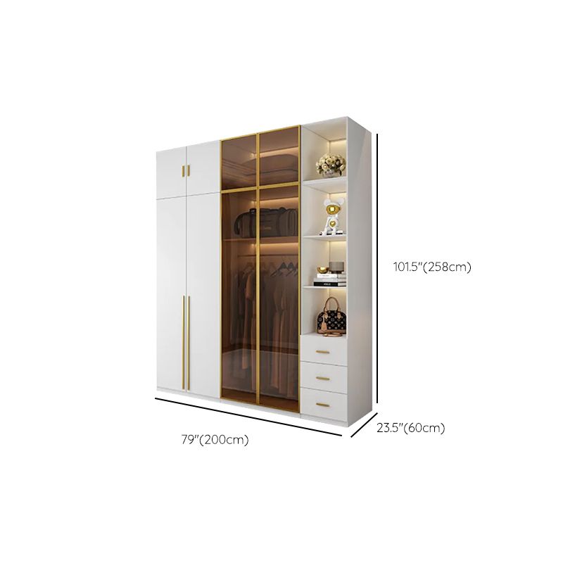 Modern Freestanding Wardrobe Wood Frame Wardrobe with Tempered Glass Doors