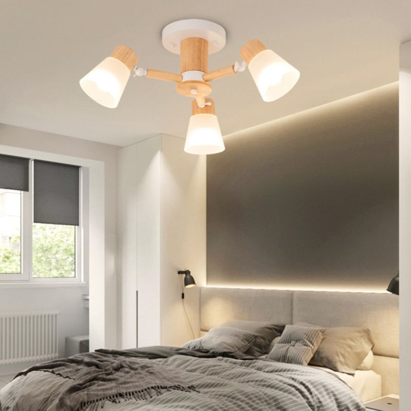 Nordic Ceiling Lighting Radial Semi Flush Mount with Wood for Living Room