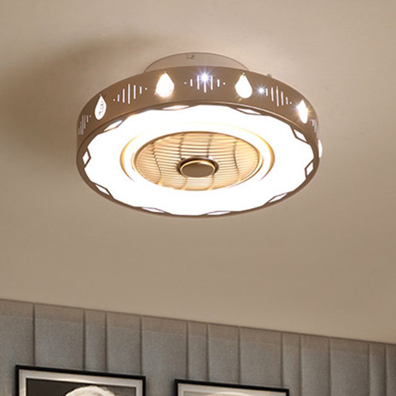 Circle slaapkamer semi -spoeling mount licht moderne acryl led champagne hangende plafondventilator lamp, 19,5 "/23.5" w