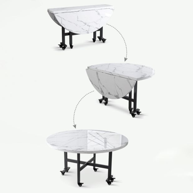 Modern Round Easy Folding Wooden Dining Table with Double Drop Leaf