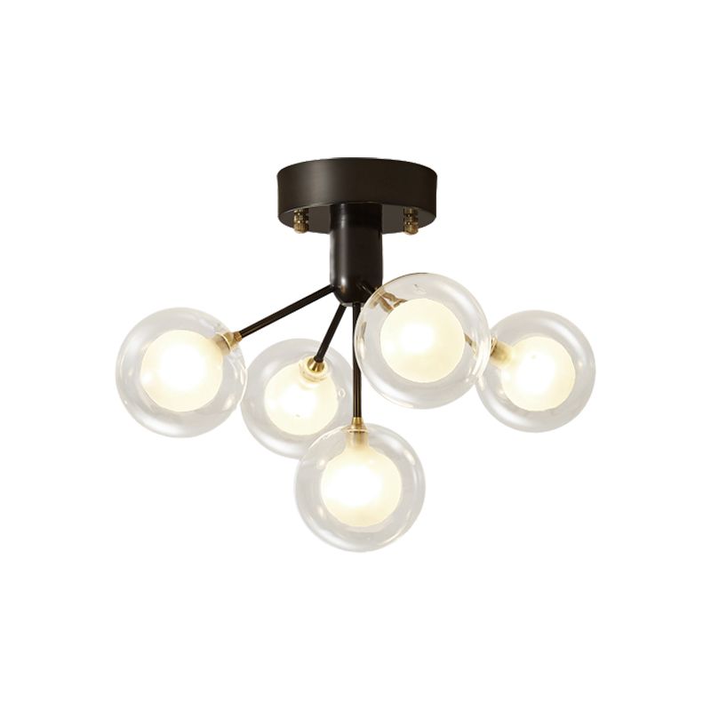 Lámpara molecular semi empotrada modernista de doble vidrio, 5 luces, cerca del techo, para pasillo
