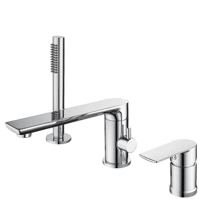 Deck Mounted Tub Filler Copper Lever Handle Low Arc Handshower Tub Filler