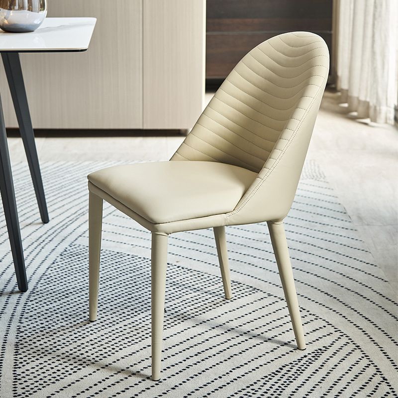 Sillas de comedor de cuero de diseño moderno, sillas laterales sin brazos con respaldo sólido (juego de 2)
