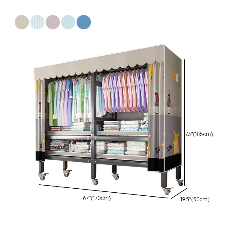Foldable Freestanding Wardrobe Metal Frame Wardrobe with Casters