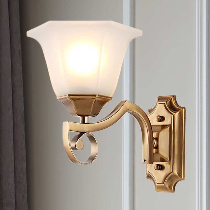 Floral Corridor Wall Sconce Modern Stylish Opal Glass and Metallic 1/2-Light Gold Finish Wall Light Fixture