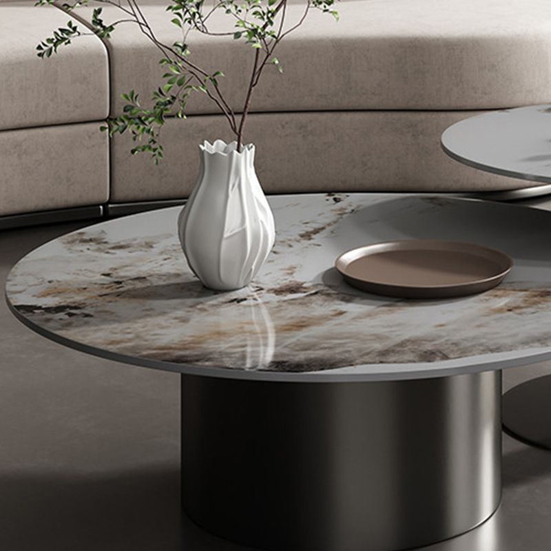 Slate Coffee Table Round Nesting Coffee Table Set with Pedestal Legs