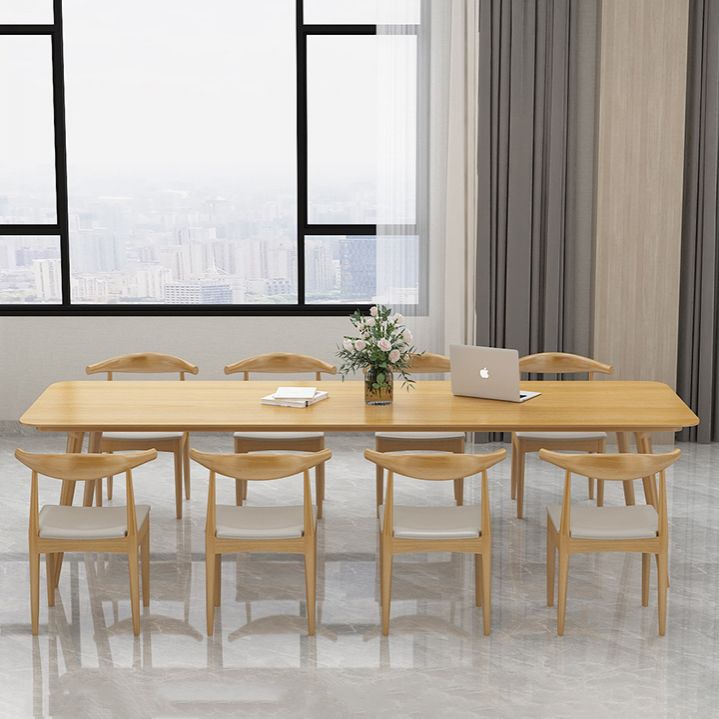 Rectangle 4 Legs Minimalist Table Wood Color Fixed Table of Solid Wood