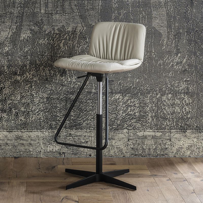 Industrial Adjustable Bar Stools Beige Faux Leather Stools for Home