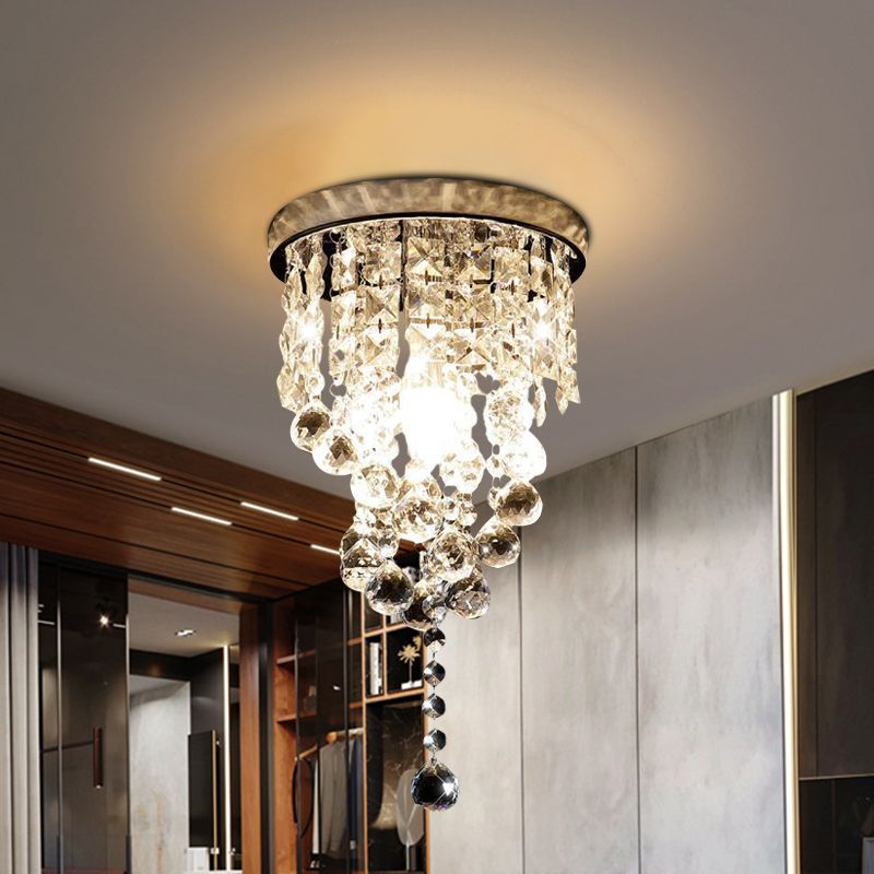 1-Light Flush Mount Light Befestigung Modernism Zylindrische Facettiert Crystal Final Close to Deckenleuchte